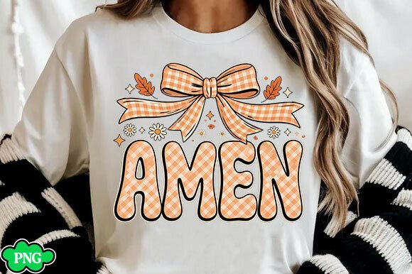 Checkered Amen Png, Boho Fall Christian