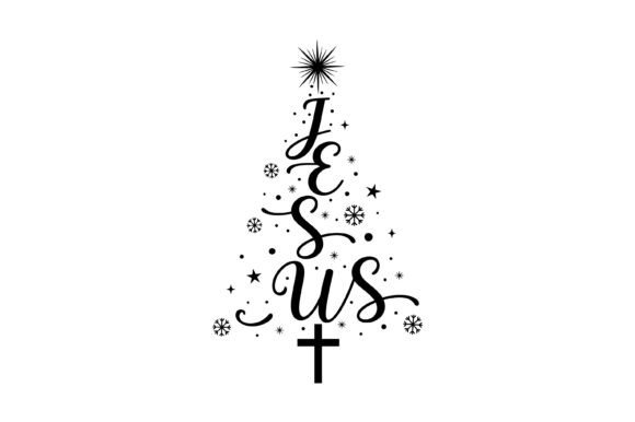 Christian Jesus Christmas Tree Typograph T-Shirt Designs