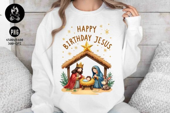 Happy Birthday Jesus PNG for T-Shirt Designs