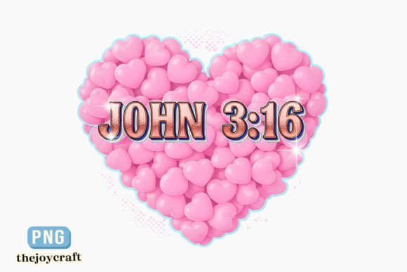 Pink John 3 16 Christian Heart PNG for T-Shirt Designs